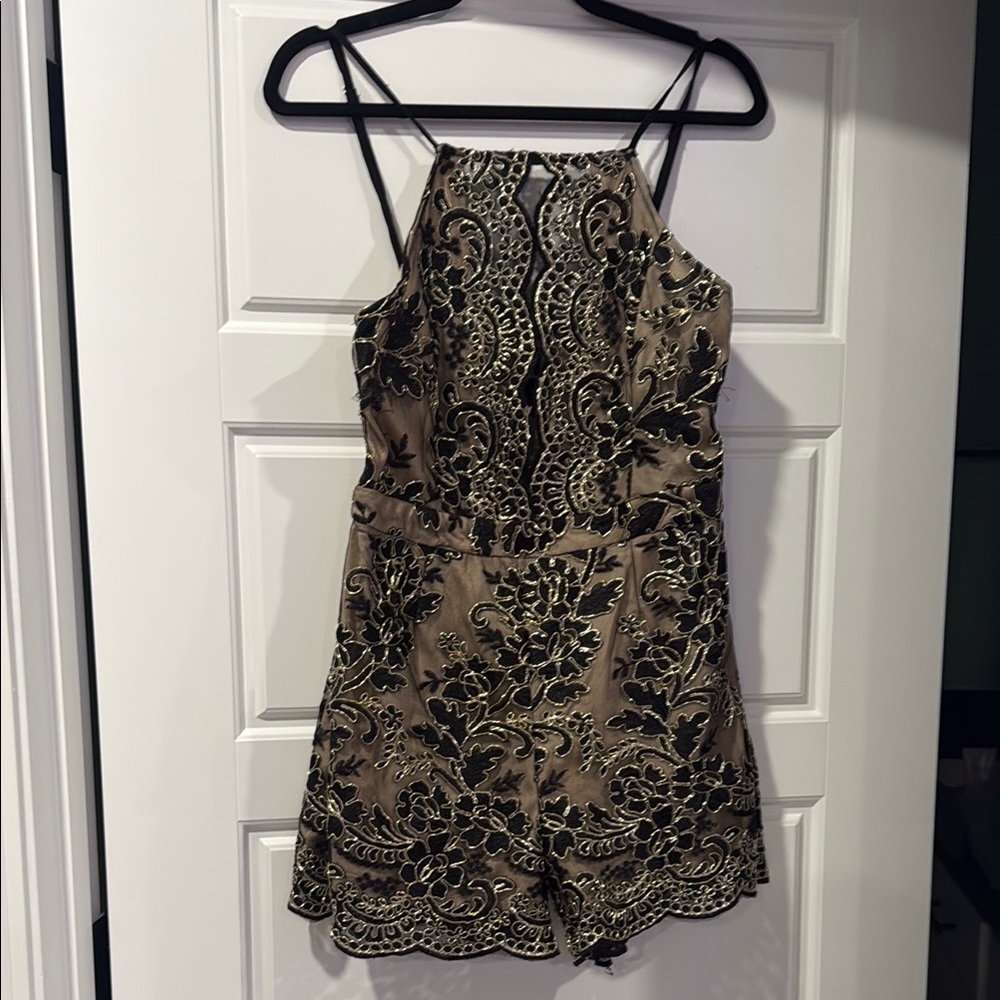 Elegant Black and Tan Lace Romper